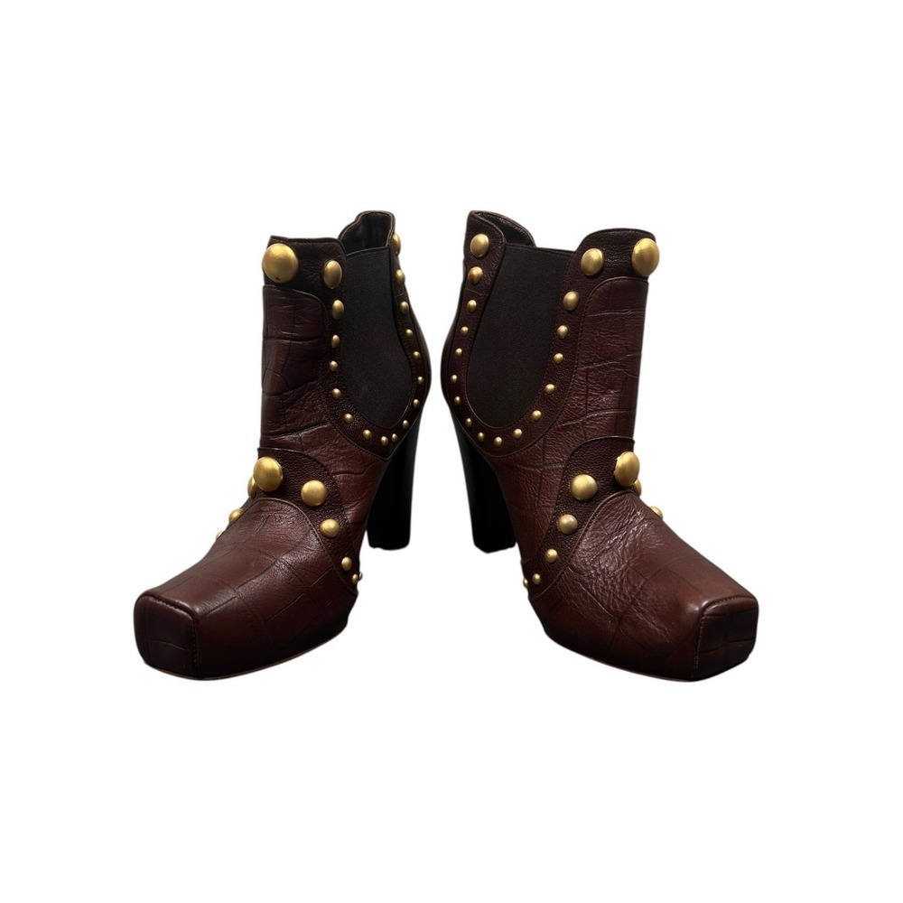 Alexander McQueen Shoes Brown Chelsea Leather‎ Heeled Booties 37 1/2 Italy